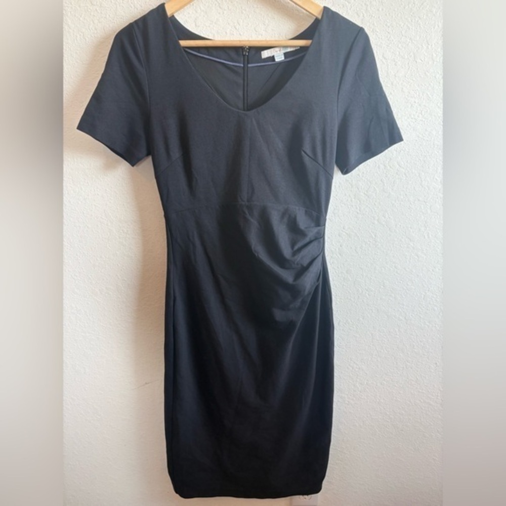 Boden Women Madison Ponte Dress Knee Length Black  Size 6 V Neck Shirred